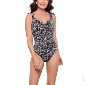 Leopard Print One-Piece Swimsuit from aqua green Size L low back full coverage
